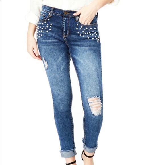 BLOOMROCKS Melrose Pearls Fray Cuff Ankles Jeans - Picture 3 of 13